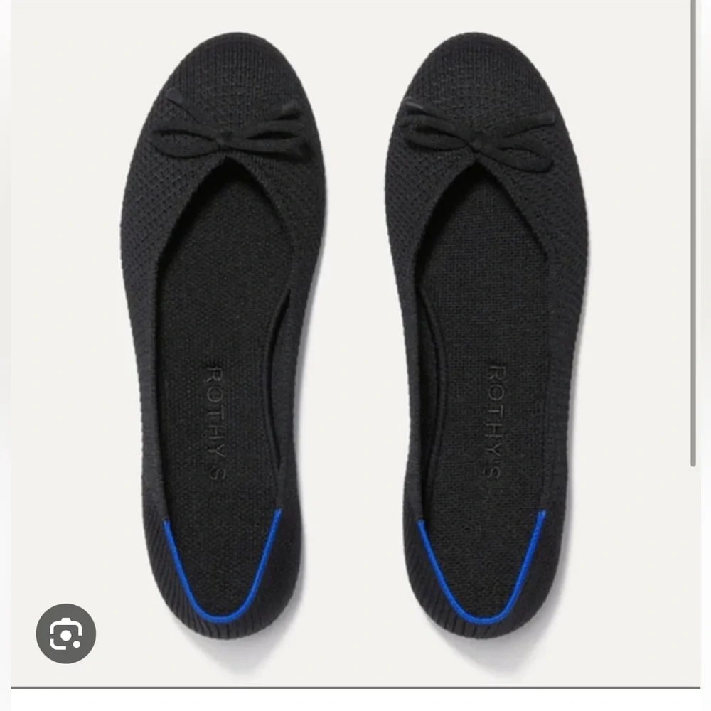 Rothy's Black Knit Ballet Flats with Blue Trim